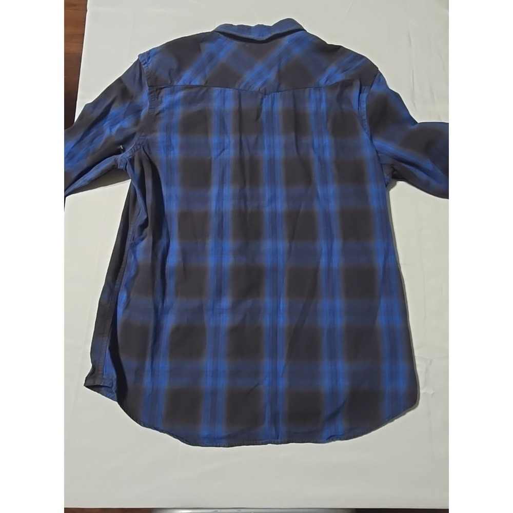 American Eagle Large Button-Down Long Sleeve Casual Shirt Gray Blue Plaid - Picture 6 of 7